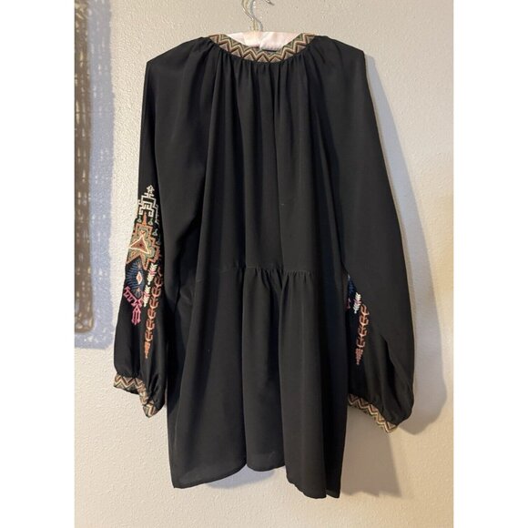 Johnny Was Long Sleeve Black Embroidered SILK Malta Tunic Top Colorful $300 - Picture 12 of 16